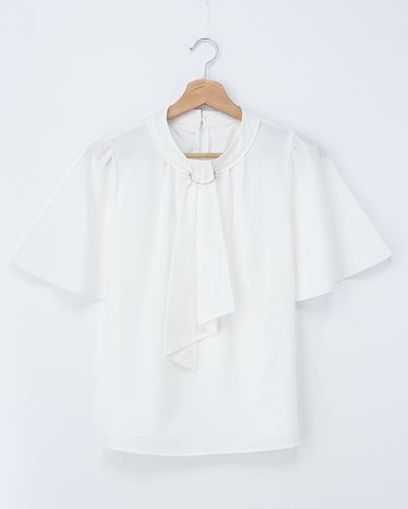 【7／8までの限定価格】パールピン付トロミボウタイフレアスリーブブラウス