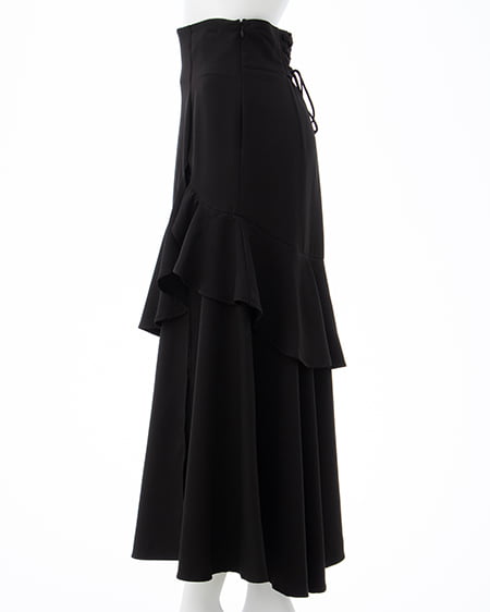 INGNI（イング） バックレースアップアシメスリットスカート ｸﾛ