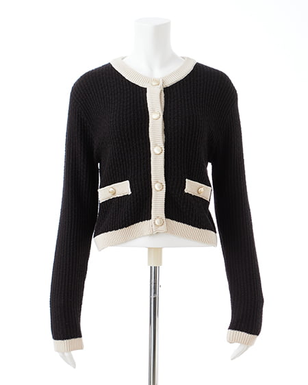 INGNI(イング) 配色ツイードニットカーディガン クロ/オフホワイト