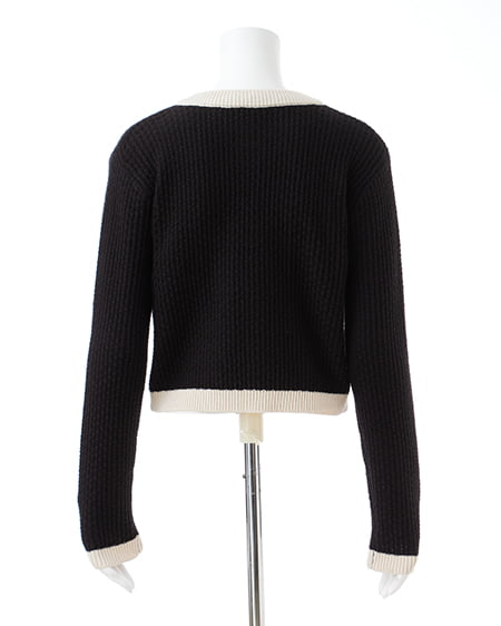 INGNI(イング) 配色ツイードニットカーディガン クロ/オフホワイト