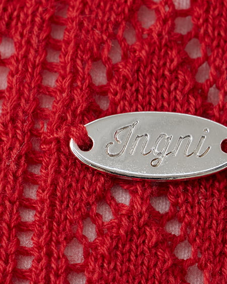 INGNI（イング） プレート付パターンメッシュ半袖ニットカーディガン ｱｶ