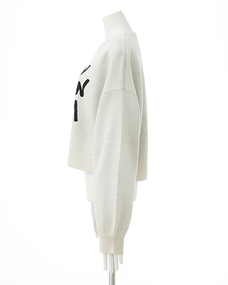 INGNI(イング) ショート丈グラフィックロゴニット オフホワイト/クロ