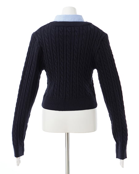 INGNI(イング) シャツ襟付ケーブルニット コン/ブルー