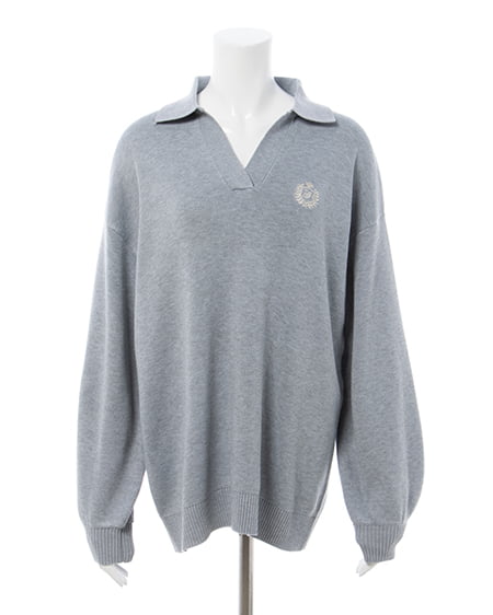 INGNI(イング) 胸エンブレム刺繍スキッパーチュニックニット グレー