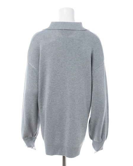 INGNI(イング) 胸エンブレム刺繍スキッパーチュニックニット グレー