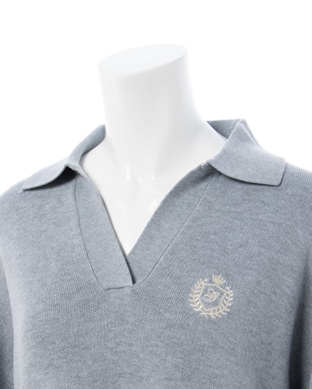 INGNI(イング) 胸エンブレム刺繍スキッパーチュニックニット グレー