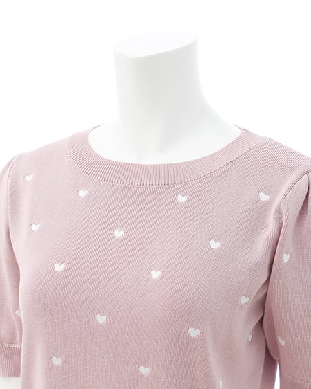INGNI（イング） クルーネックハート刺繍ニット ﾋﾟﾝｸ/ｵﾌﾎﾜｲﾄ