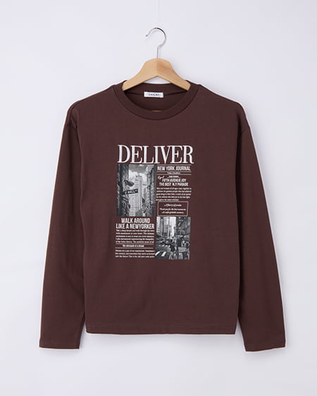 ニュースペーパープリントロングTシャツ