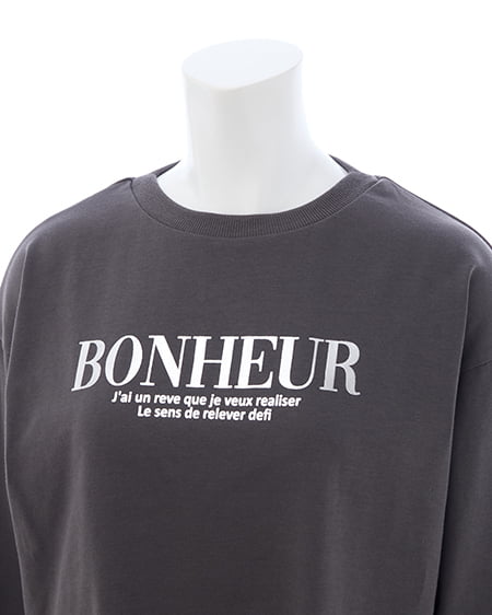 INGNI（イング） 箔プリントロゴロングTシャツ ﾁｬｺｰﾙｸﾞﾚｰ/ｼﾙﾊﾞｰ