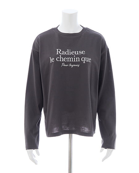 INGNI（イング） シンプルロゴロングTシャツ ﾁｬｺｰﾙｸﾞﾚｰ/ｵﾌﾎﾜｲﾄ
