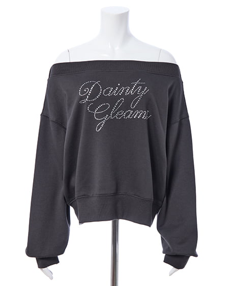 INGNI（イング） ラインストーンロゴオフショルスウェットトップス ﾁｬｺｰﾙｸﾞﾚｰ