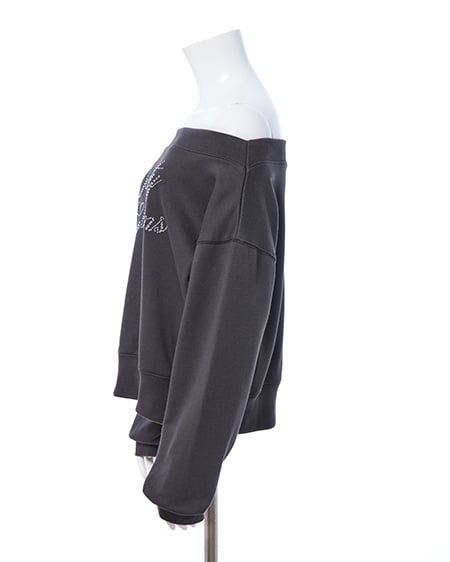 INGNI（イング） ラインストーンロゴオフショルスウェットトップス ﾁｬｺｰﾙｸﾞﾚｰ