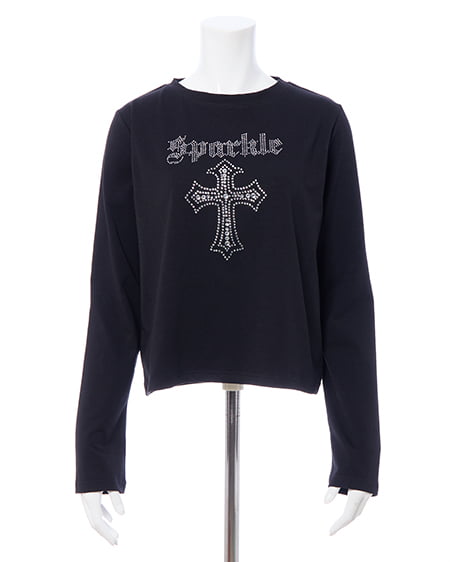 INGNI（イング） ラインストーンクロスロングTシャツ ｸﾛ