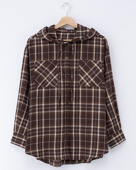 フードビッグチェック柄シャツ