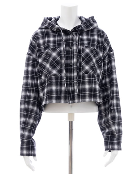 INGNI（イング） フードチェック柄ショートシャツ ｸﾛ/ﾁｪｯｸ