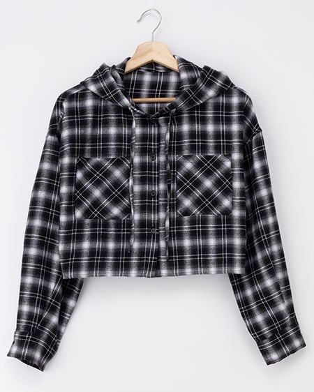 フードチェック柄ショートシャツ