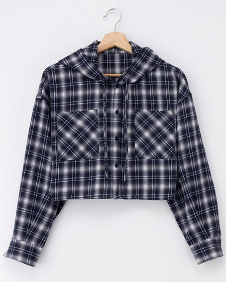 フードチェック柄ショートシャツ