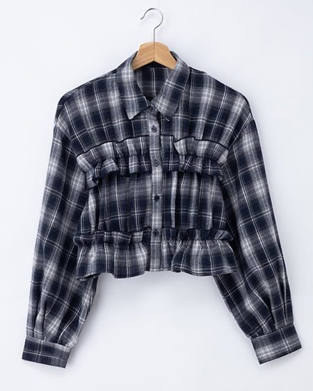 フリルチェック柄ショートシャツ