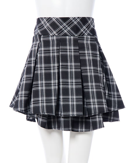 INGNI（イング） バックレースアップチェック柄タックフレアスカート ｸﾛ/ﾁｪｯｸ