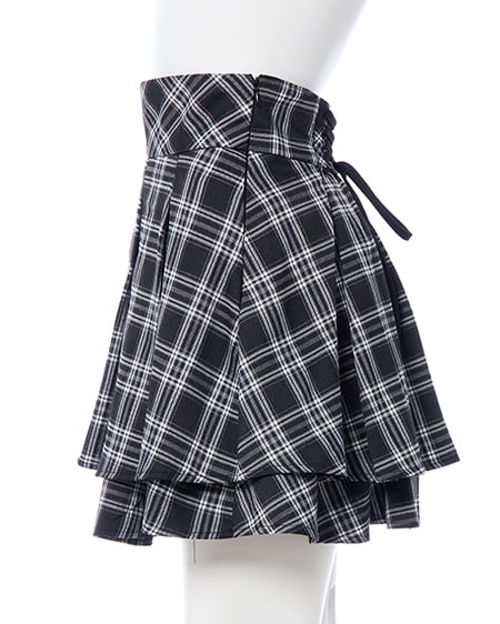 INGNI（イング） バックレースアップチェック柄タックフレアスカート ｸﾛ/ﾁｪｯｸ