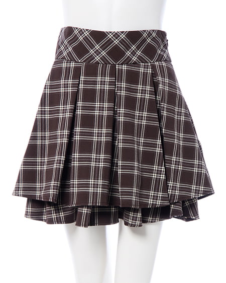 INGNI（イング） バックレースアップチェック柄タックフレアスカート ﾌﾞﾗｳﾝ/ﾁｪｯｸ