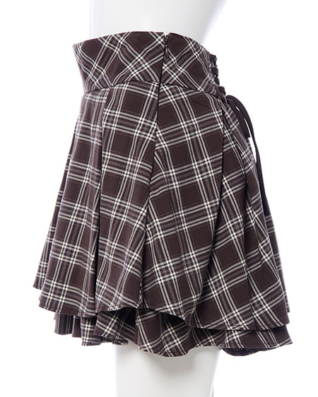INGNI（イング） バックレースアップチェック柄タックフレアスカート ﾌﾞﾗｳﾝ/ﾁｪｯｸ