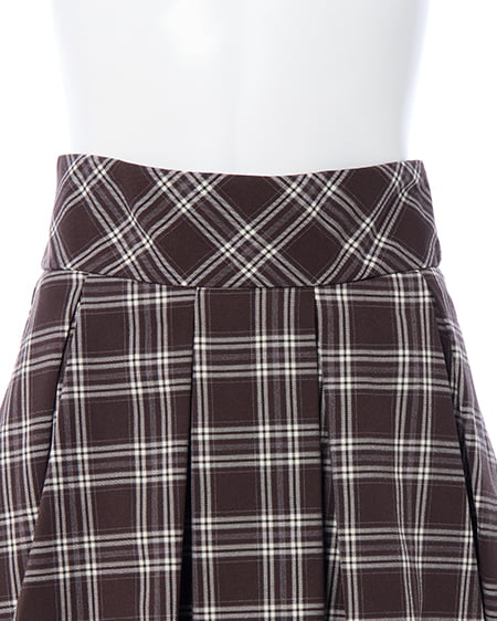 INGNI（イング） バックレースアップチェック柄タックフレアスカート ﾌﾞﾗｳﾝ/ﾁｪｯｸ