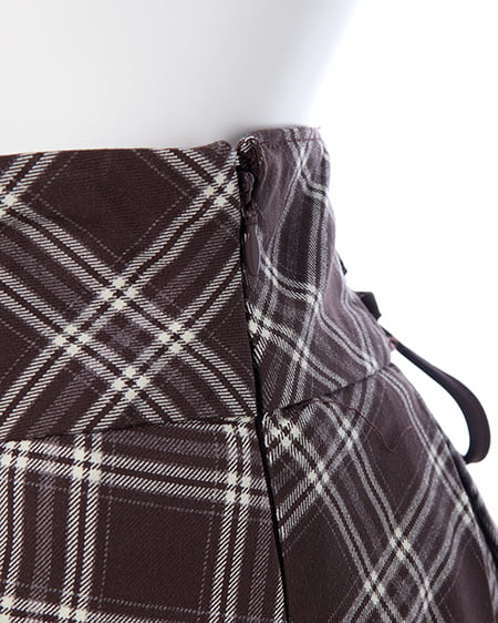INGNI（イング） バックレースアップチェック柄タックフレアスカート ﾌﾞﾗｳﾝ/ﾁｪｯｸ