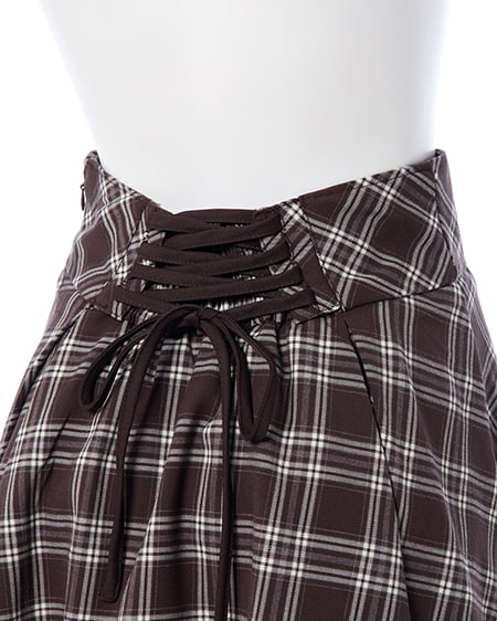 INGNI（イング） バックレースアップチェック柄タックフレアスカート ﾌﾞﾗｳﾝ/ﾁｪｯｸ