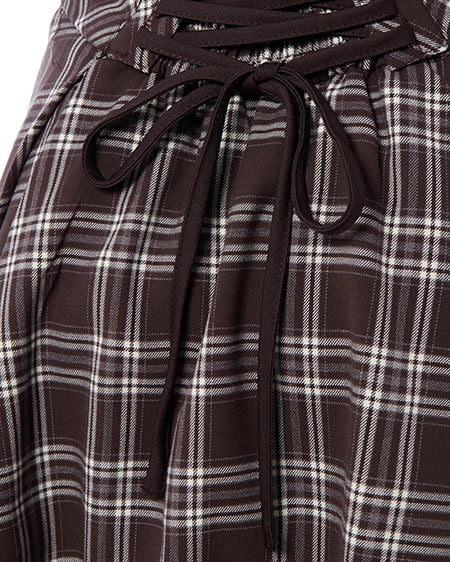 INGNI（イング） バックレースアップチェック柄タックフレアスカート ﾌﾞﾗｳﾝ/ﾁｪｯｸ
