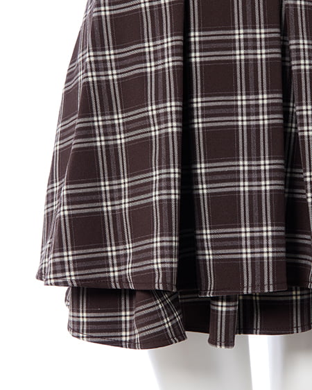 INGNI（イング） バックレースアップチェック柄タックフレアスカート ﾌﾞﾗｳﾝ/ﾁｪｯｸ