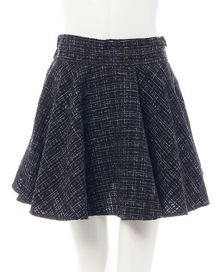 INGNI(イング) バックリボンツイードフレアスカパン クロ/ツイード