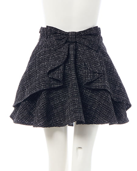 INGNI(イング) バックリボンツイードフレアスカパン クロ/ツイード