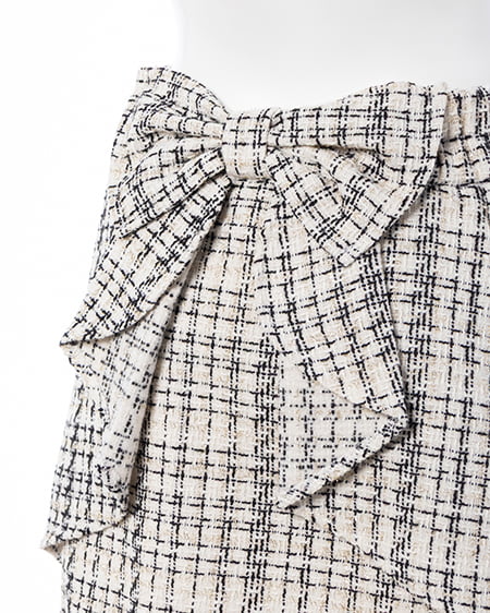 INGNI(イング) バックリボンツイードタイトミニスカパン オフ/ツイード