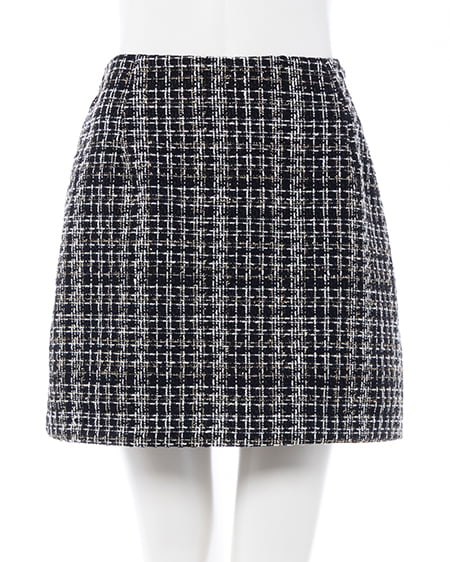 INGNI（イング） バックリボンツイードタイトミニスカパン ｸﾛ/ﾂｲｰﾄﾞ