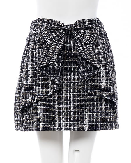 INGNI（イング） バックリボンツイードタイトミニスカパン ｸﾛ/ﾂｲｰﾄﾞ