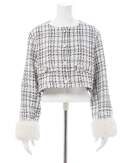 INGNI（イング） 袖口エコファーツイードジャケット(セットアップ対応) ｵﾌｸﾛ/ﾂｲｰﾄﾞ