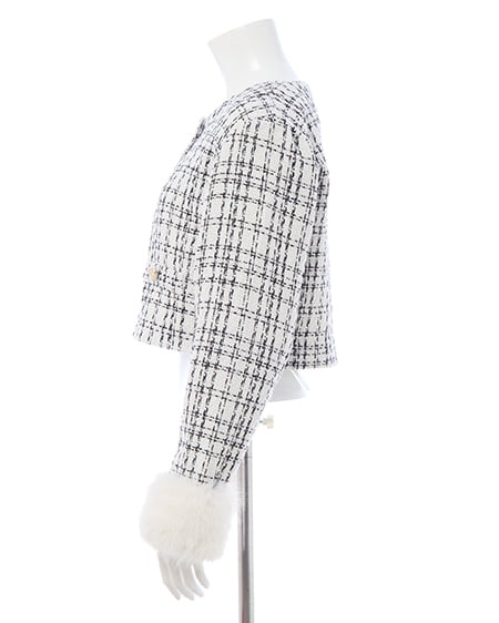 INGNI（イング） 袖口エコファーツイードジャケット(セットアップ対応) ｵﾌｸﾛ/ﾂｲｰﾄﾞ