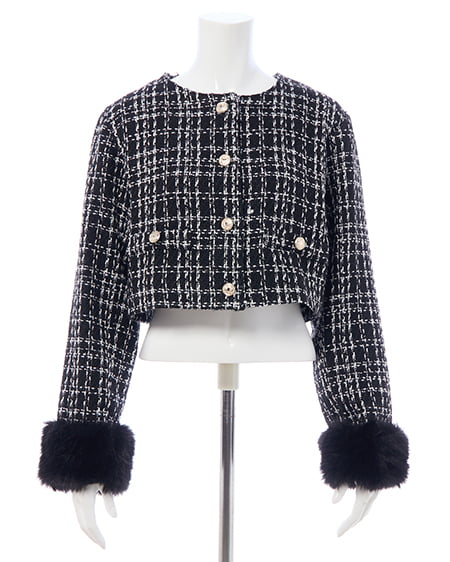 INGNI（イング） 袖口エコファーツイードジャケット(セットアップ対応) ｸﾛｵﾌ/ﾂｲｰﾄﾞ