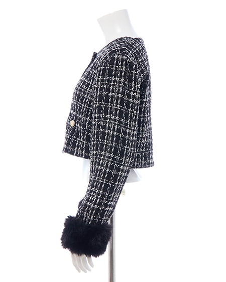 INGNI（イング） 袖口エコファーツイードジャケット(セットアップ対応) ｸﾛｵﾌ/ﾂｲｰﾄﾞ