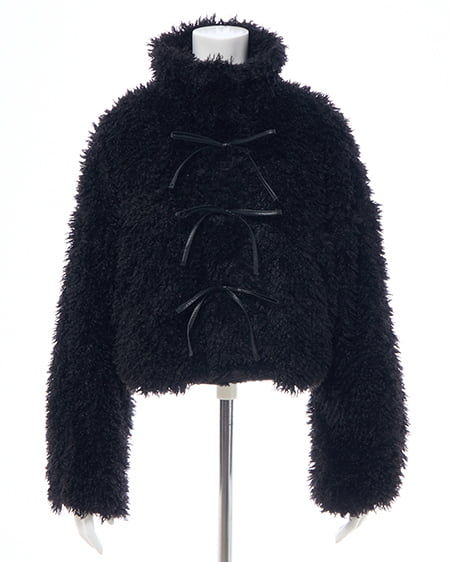 INGNI（イング） リボン付スタンドボアブルゾン ｸﾛ