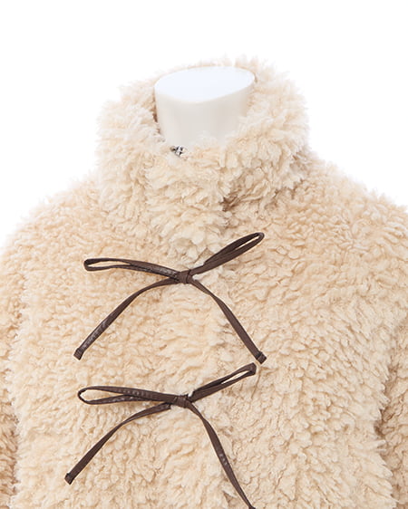 INGNI(イング) リボン付スタンドボアブルゾン ベージュ