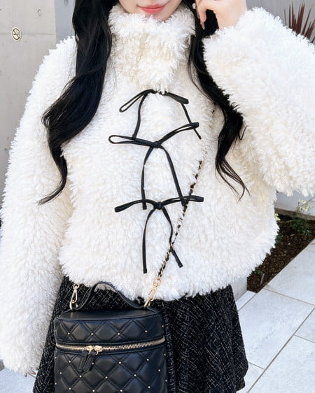 リボン付スタンドボアブルゾン