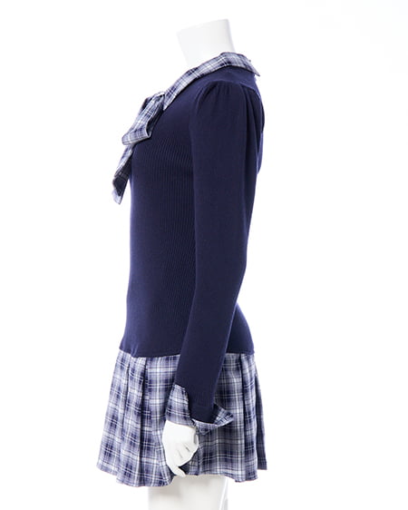 INGNI（イング） チェック柄ボウタイシャツドッキングニットワンピース ｺﾝ/ｺﾝ