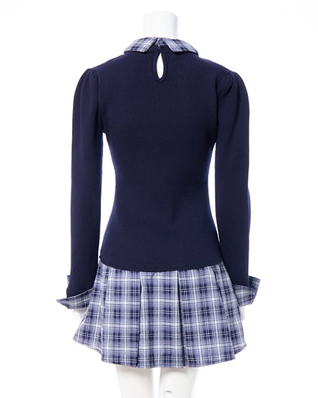 INGNI（イング） チェック柄ボウタイシャツドッキングニットワンピース ｺﾝ/ｺﾝ