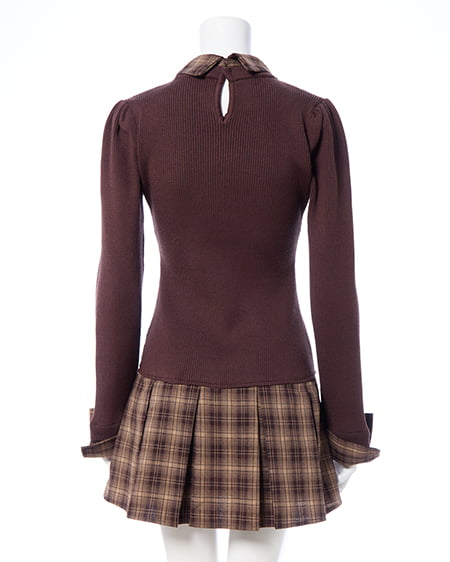 INGNI（イング） チェック柄ボウタイシャツドッキングニットワンピース ﾌﾞﾗｳﾝ/ﾌﾞﾗｳﾝ