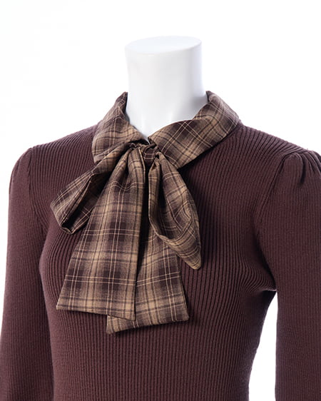 INGNI（イング） チェック柄ボウタイシャツドッキングニットワンピース ﾌﾞﾗｳﾝ/ﾌﾞﾗｳﾝ