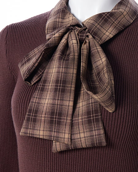 INGNI（イング） チェック柄ボウタイシャツドッキングニットワンピース ﾌﾞﾗｳﾝ/ﾌﾞﾗｳﾝ