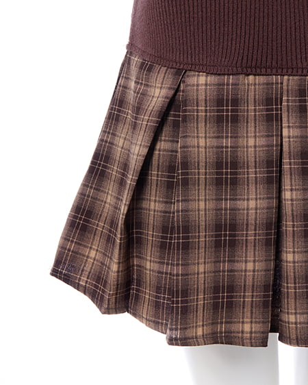 INGNI（イング） チェック柄ボウタイシャツドッキングニットワンピース ﾌﾞﾗｳﾝ/ﾌﾞﾗｳﾝ