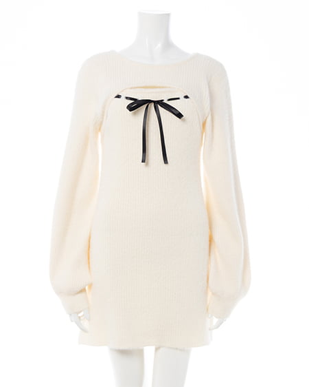 INGNI（イング） フェザーデコルテオープンニットワンピース ｵﾌﾎﾜｲﾄ